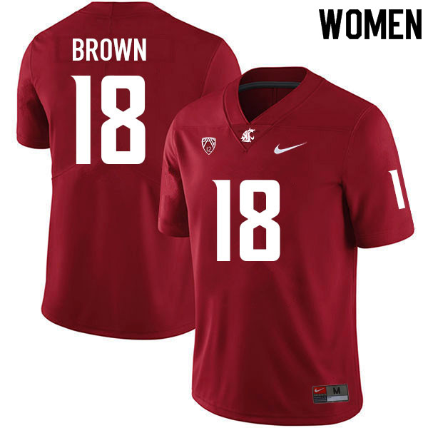 Women #18 Emmett Brown Washington State Cougars College Football Jerseys Sale-Crimson